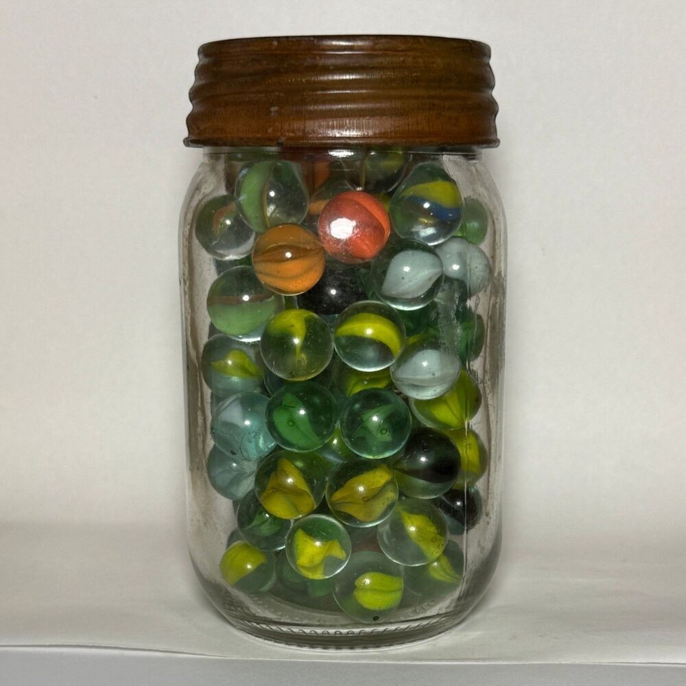 Mason Jar Pint Mid Century Vintage Marbles and Shooter #2
